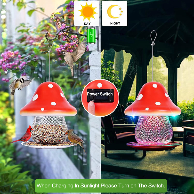 🔥Hot Sale 50% Off❤️Red Mushroom Solar Bird Feeders