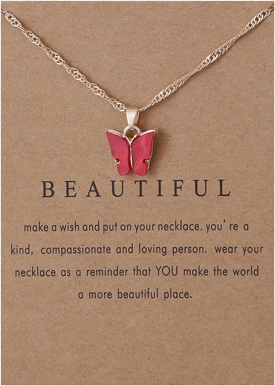 Colorful Acrylic Butterfly Pendant Necklace Bohemian Adjustable Retro Card Clavicle Chain Insect Animal Necklace for Women Girl Teen Friend Friendship Party Jewelry Gift