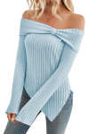 Women's solid color slim fit slit knitted T-shirt