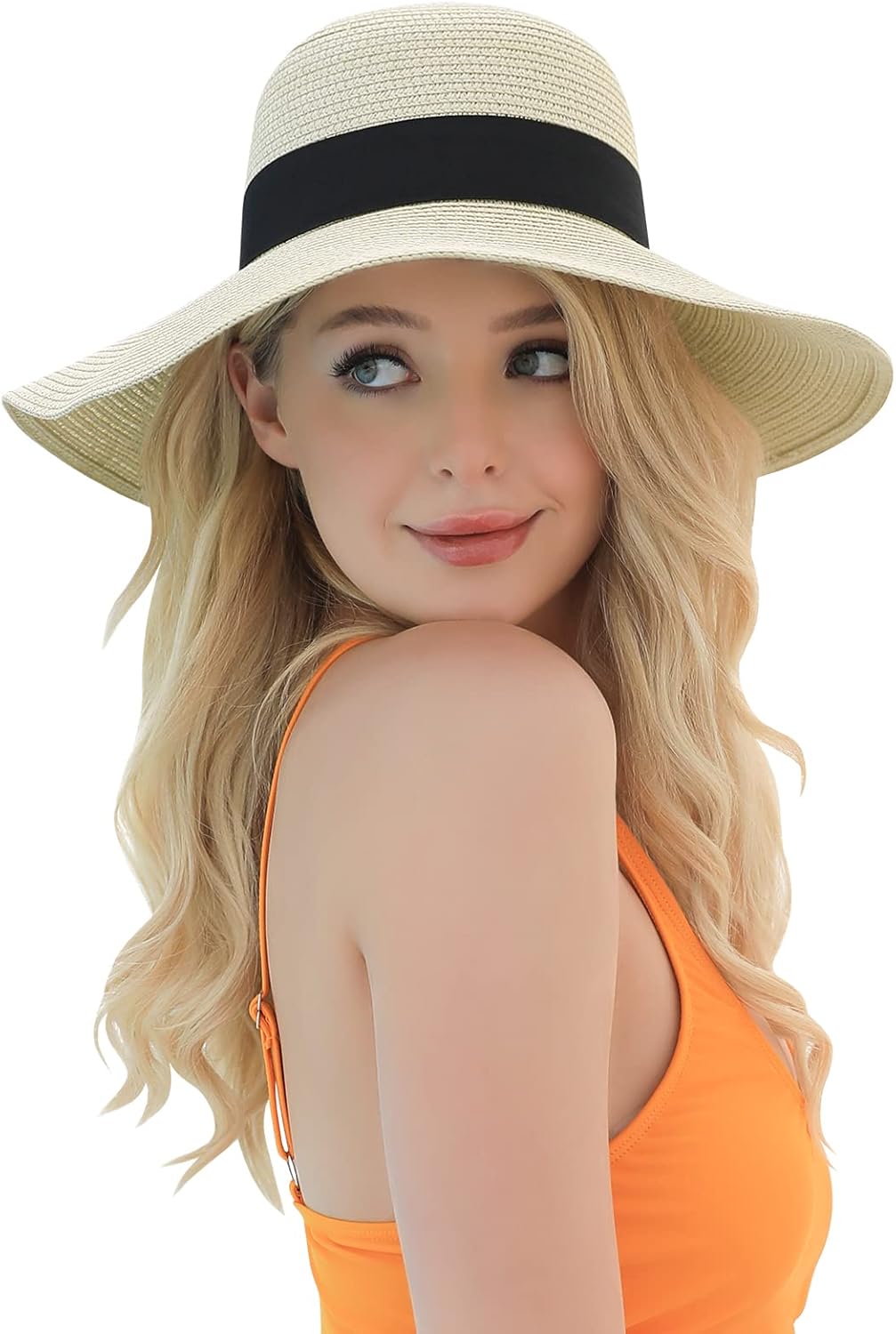 Beach Hat for Women, Wide Brim Sun Straw Hat for Women, Sun Hat Womens UPF 50+ UV Protection, Floppy Foldable Summer Hat