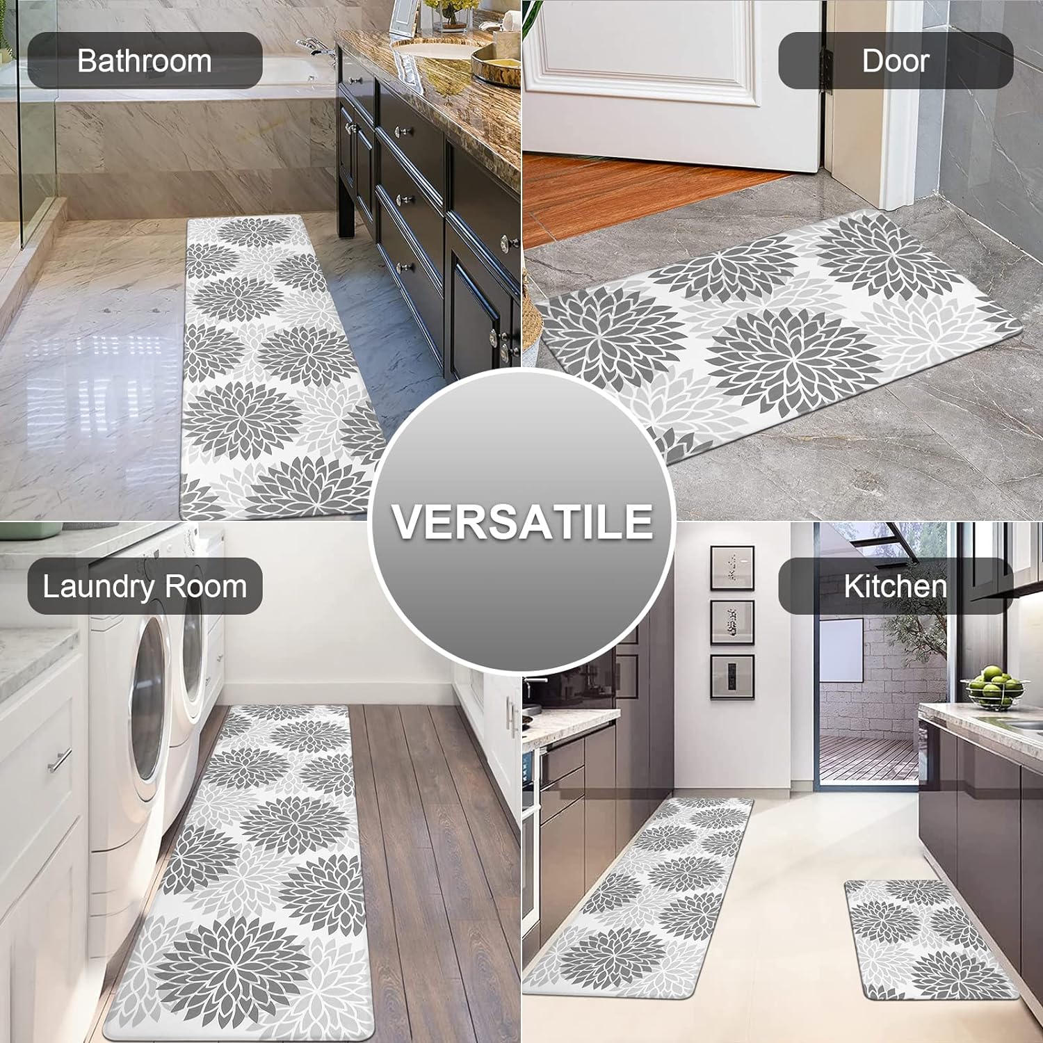 HEBE Anti Fatigue Kitchen Rug Sets 2 Piece Non Slip Kitchen Mats for Floor Cushioned Kitchen Rugs and Mats Waterproof Comfort Standing Mat Runner for Kitchen,Home Office,Sink,Laundry