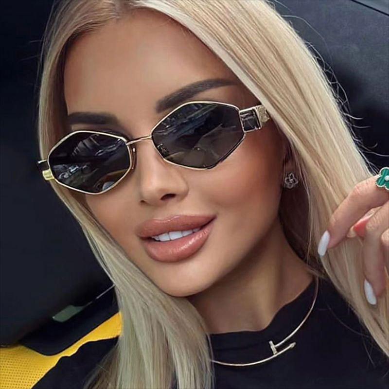 Women Gold Metal Full Rim Frame Sunglasses