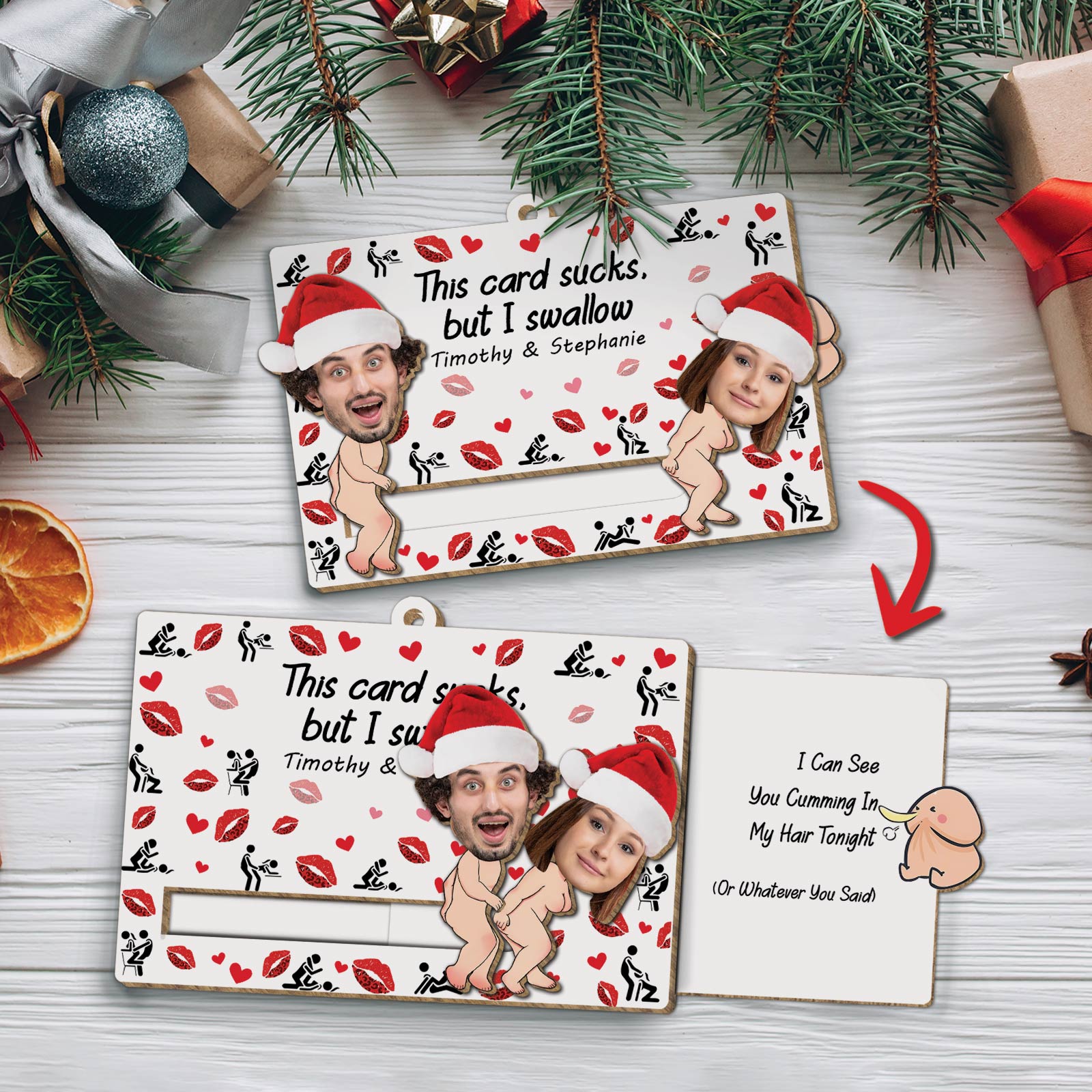 🎁TikTok Last Day Sale - 70% OFF🎉Funny Couples Christmas Gift - Personalized Photo Wooden Slider Ornament For Couples