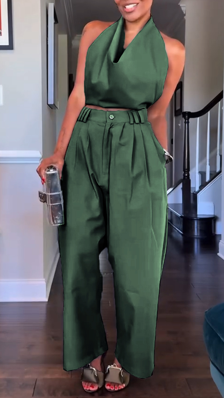 🔥60% OFF💃💎Own the Look, Save More!✨Women's Halter Neck Sleeveless Cotton and Linen Casual Suit