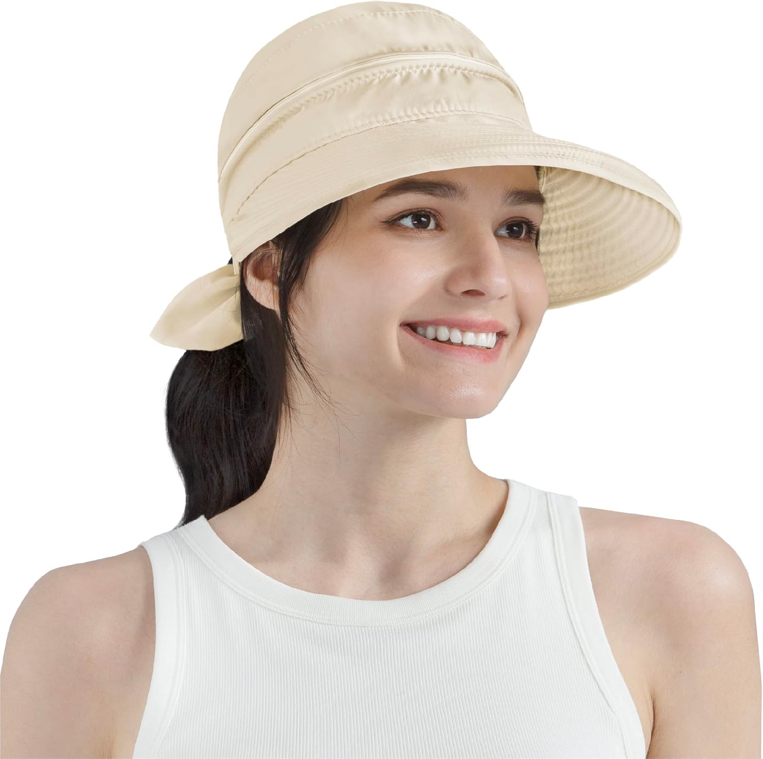 SUN CUBE Women Sun Hat for Outdoor UV Protection, Wide Brim Sun Hat Ponytail, Convertible Zip-Off Beach Hat Visor