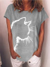 Cat-head print casual, round-necked, short-sleeved t-shirts