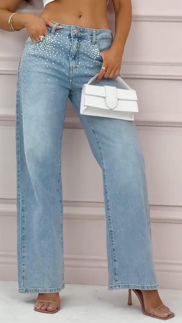 Women's Rhinestone Washed Casual Jeans