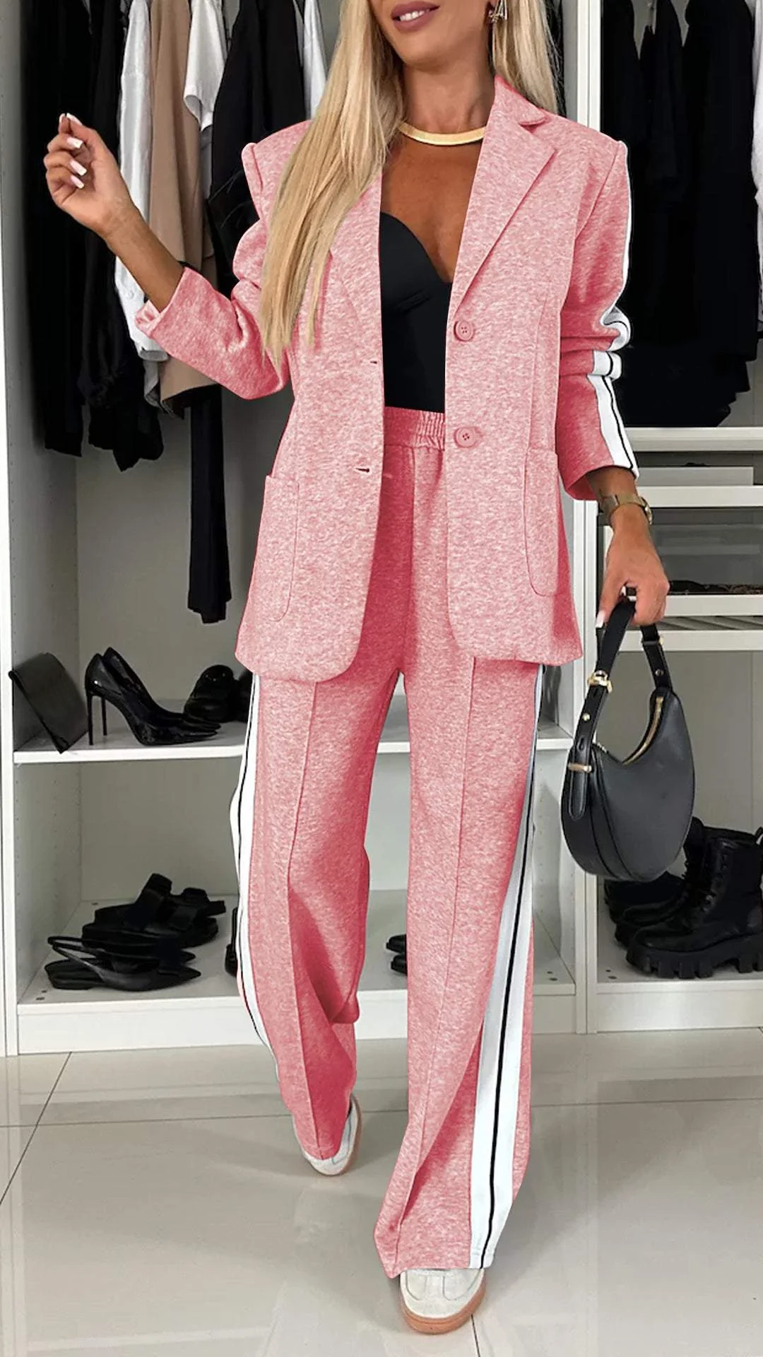 Women's Formal Fashion Set Lapel Long Sleeve Casual Suit