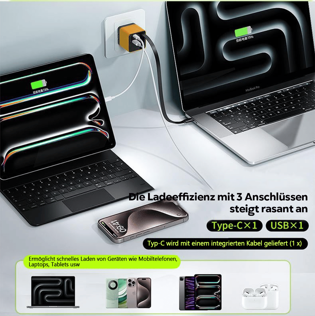 🔥Letzter Tag 50% Rabatt✨3 in 1 Ladegerät Einziehbar 80W MAX Schnell