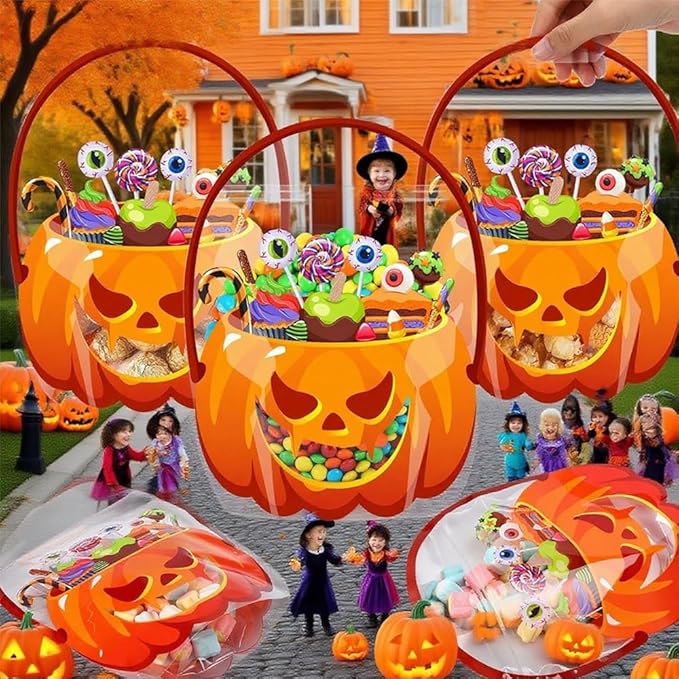 🔥Last Day 50% OFF - Fuutreo 50 Pcs/100PCS Halloween Favor Bags Transparent Pumpkin Sealed Pouches🍬