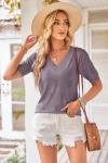 Arach&Cloz Womens Fashion Spring Summer Tops 2024 Short Sleeve Sweaters V Neck Lightweight Thin Knit Clothes Blouse