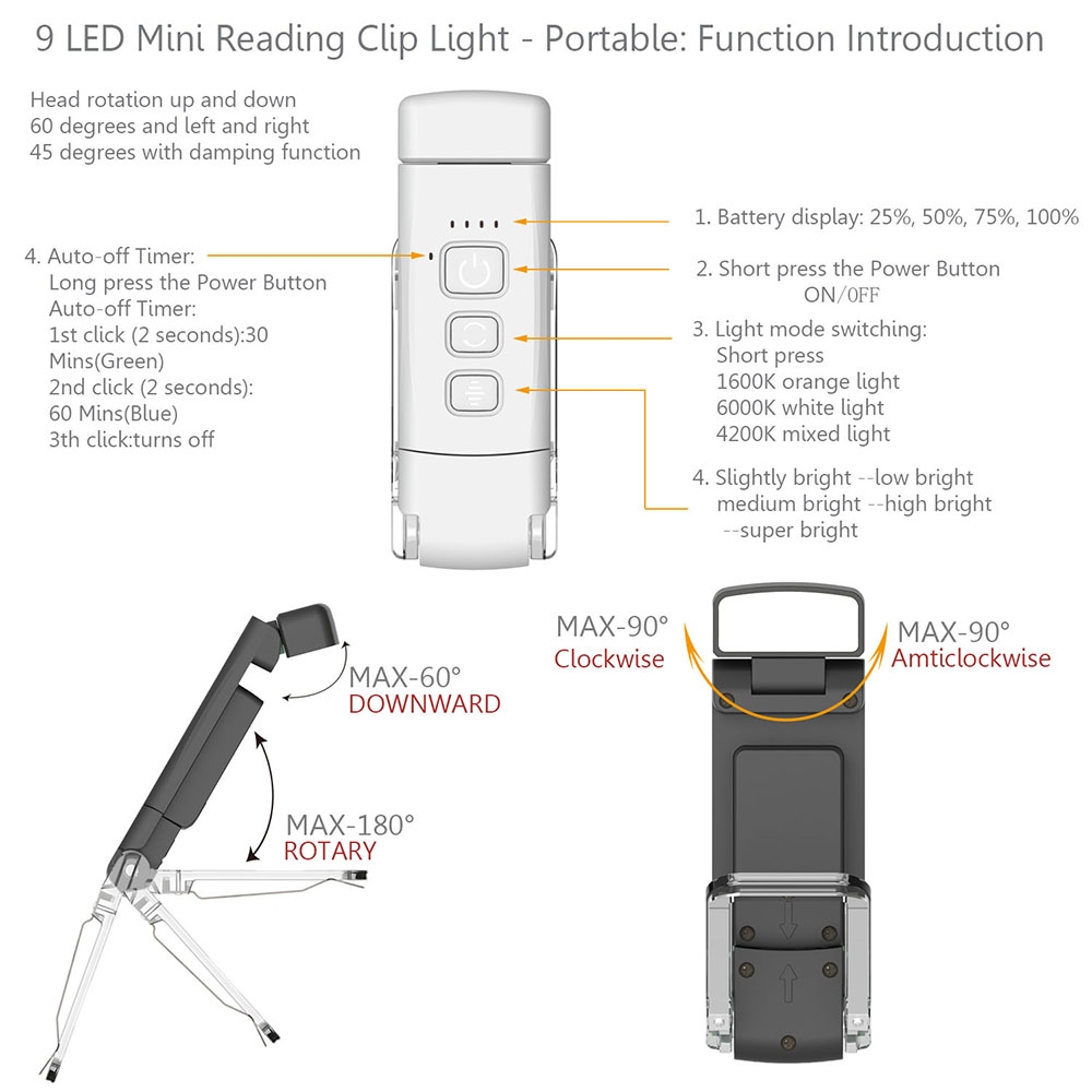 (🎉Last Day Promotion 50% OFF) 📖USB Rechargeable Book LED  Light with Clip for Reading in Bed