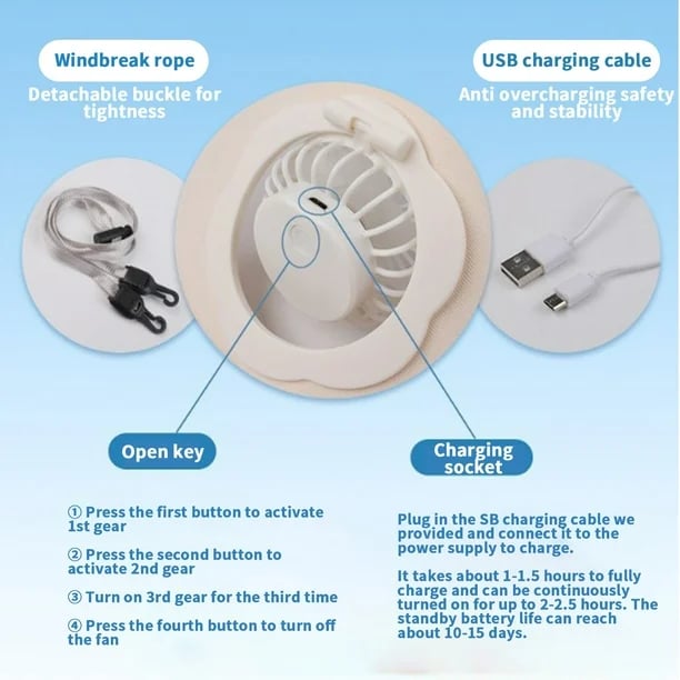 🎁TikTok Last Day Sale - 70% OFF🔥Sun hat with fan, hollow top, large brim, three-level adjustable