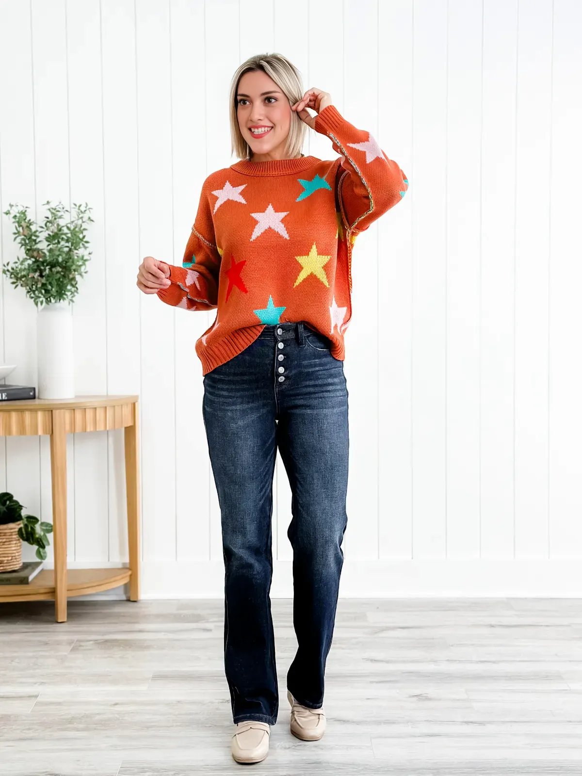 ❤️LETZTER TAG 50 % RABATT🔥Bootcut-Jeans mit mittelhohem Bund und Knopfleiste