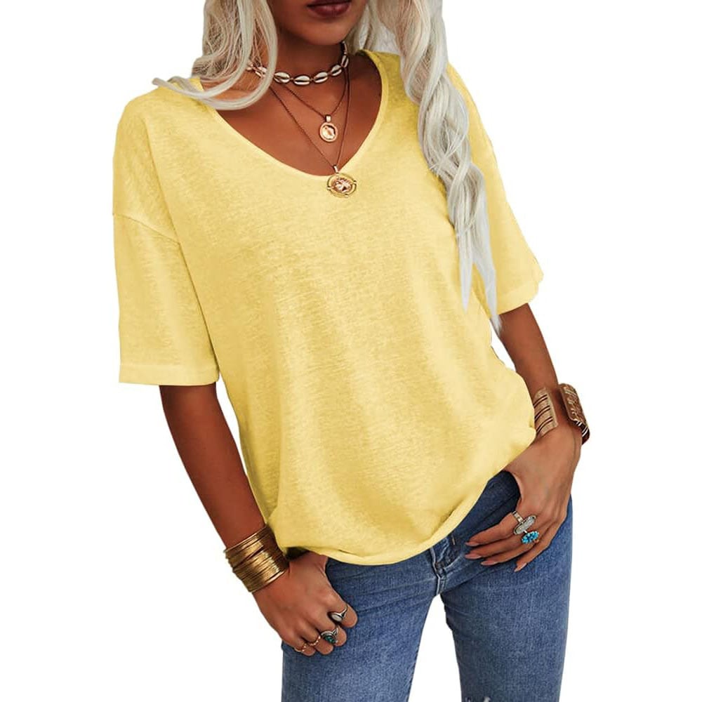 🔥Letzter Tag Verkauf 49% Rabatt 🎁Unifarbenes Damen-T-Shirt mit V-Ausschnitt