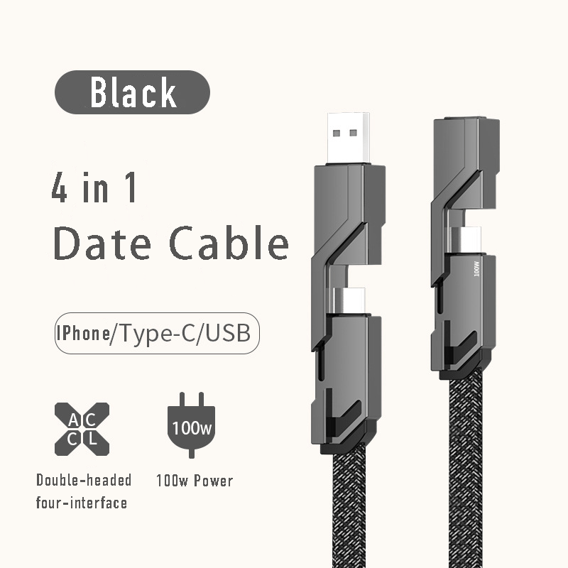 🔥Last Day-49% OFF🔥4-in-1 Flat Braided Anti-tangle Charger Cable with Velcro