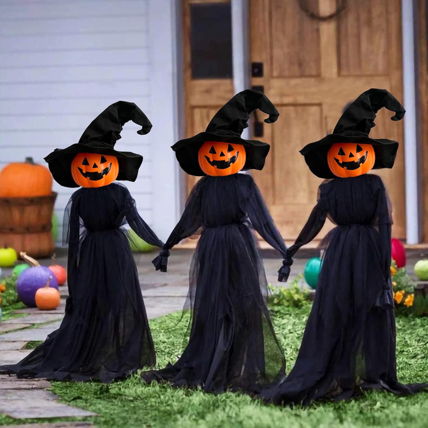 🔥Limited time offer 49%👍3 Pcs LED Halloween Black Witches with Hats Stakes,🎁Halloween Gift