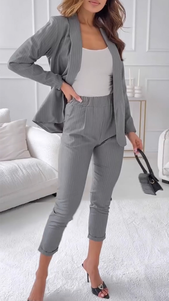 Women's Lapel Striped Casual Suit