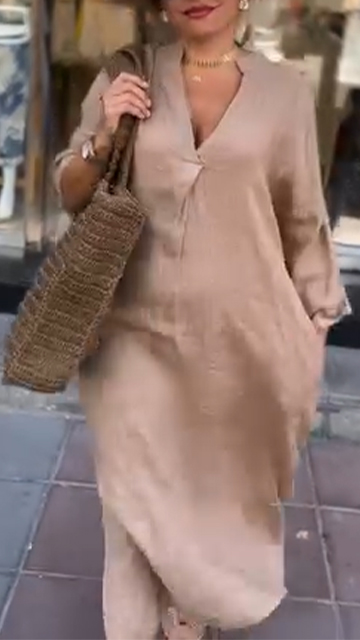 Women's V-neck Solid Color Loose Casual Dress