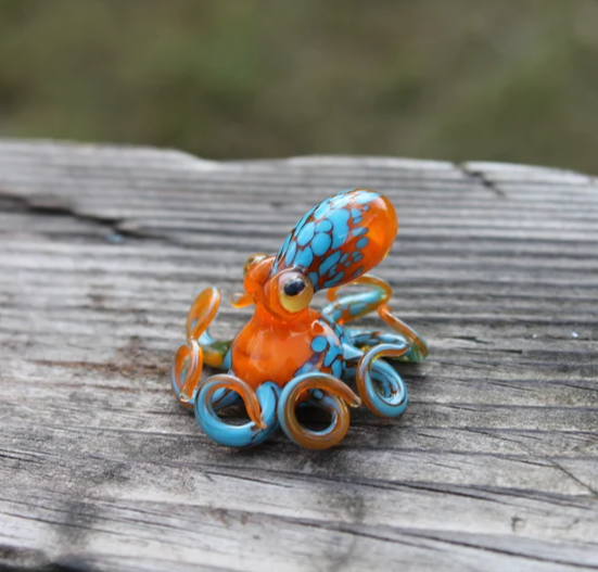 🔥🌊Blown glass orange and blue octopus glass statue octopus glass ocean octopus siren glass octopus statue