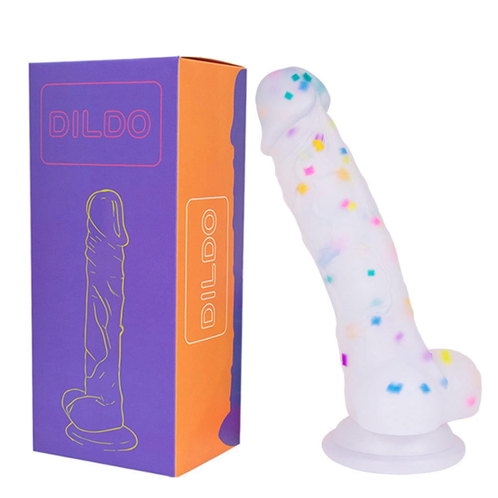7.1in Jelly Particles Rainbow Transparent Realistic Dildo With Suction Cup