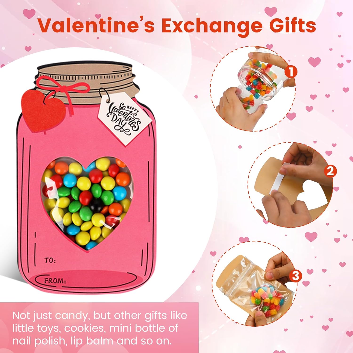 💖Mason Jar Happy Valentines Day Cards (50pcs)🍬