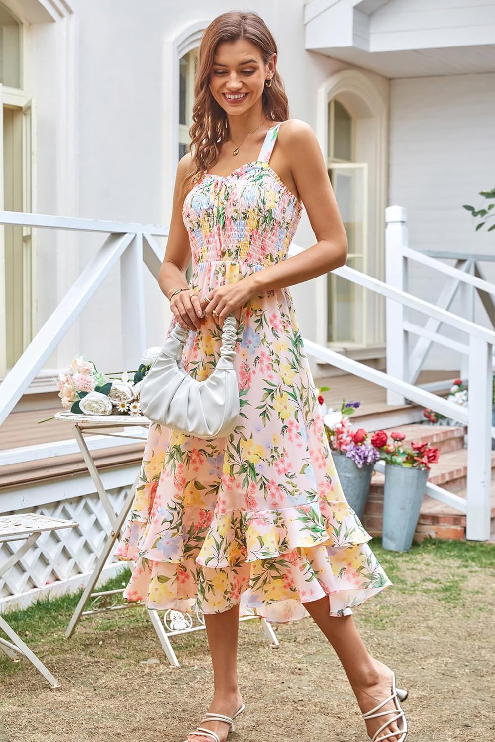 GRACE KARIN Women's 2024 Summer Floral Boho Dress Square Neck Strapped Swing A Line Beach Long Maxi Dress