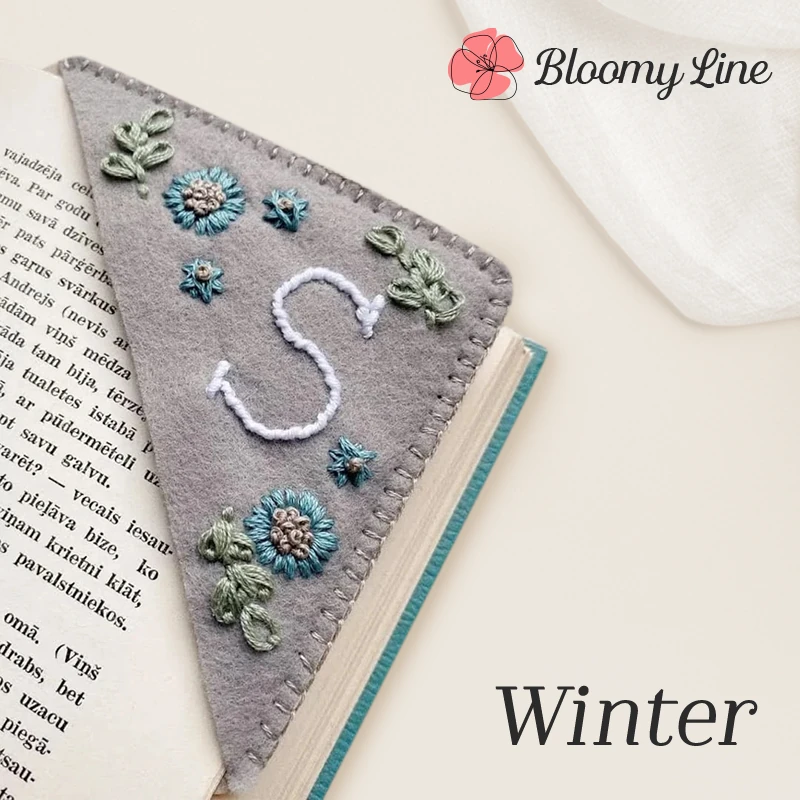 Bloomy Line - Personalized Hand Embroidered Corner Bookmark