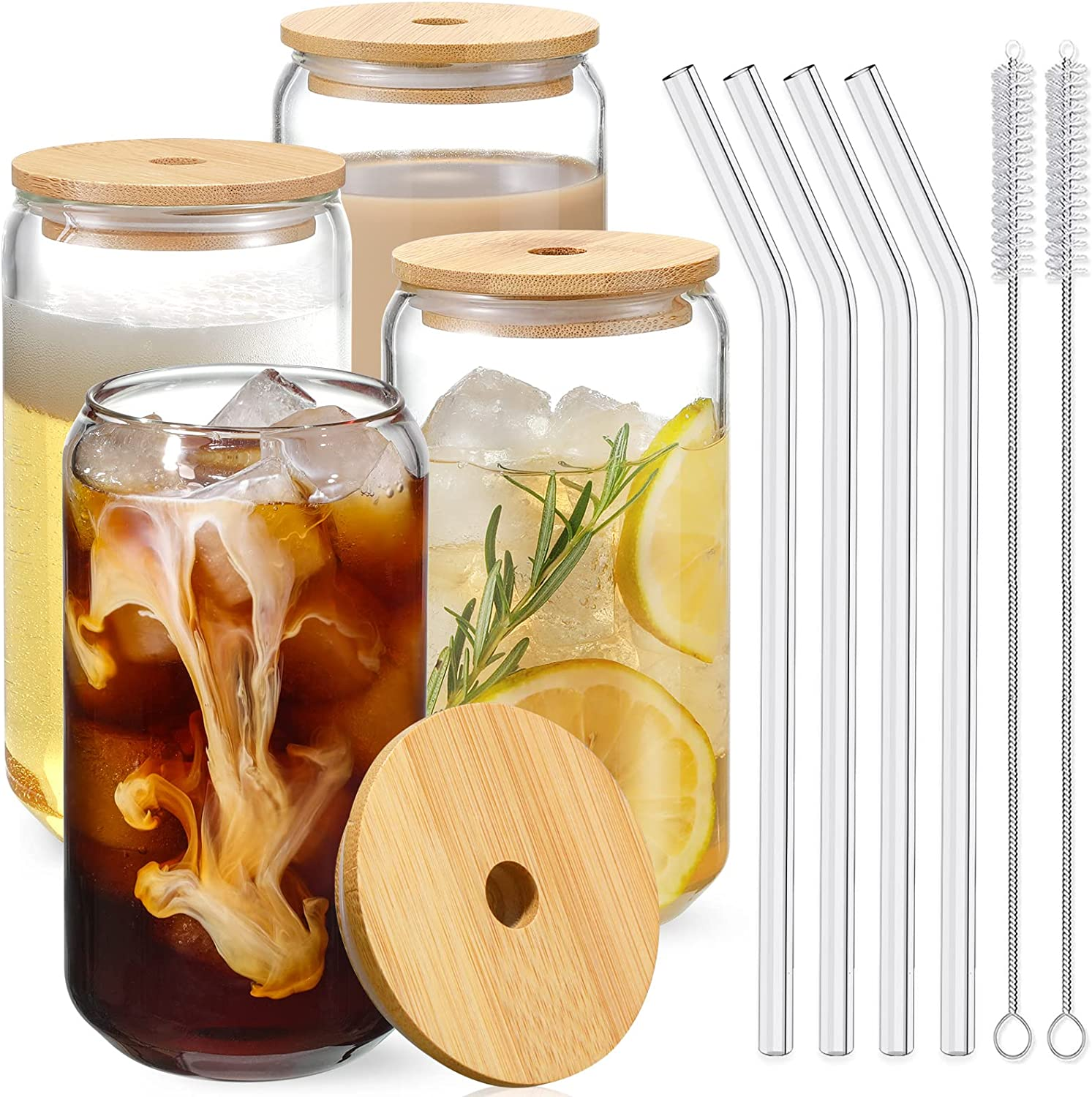 Mother's Day Limited Time Sale 70% OFF💓Mason Cup With Bamboo Wood Lid Straw Set