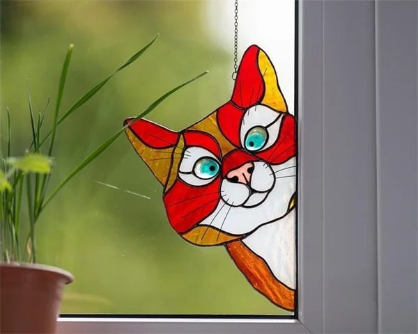 (🌲EARLY CHRISTMAS SALE - 50% OFF) 😻Handmade Stain Cat Suncatcher For Window