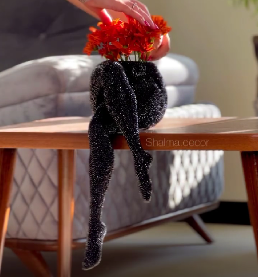 Handcrafted Beaded Leg-Shaped Flower Vase