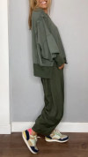 Women's Round Neck Slit Patchwork Top + Trousers Casual Suit