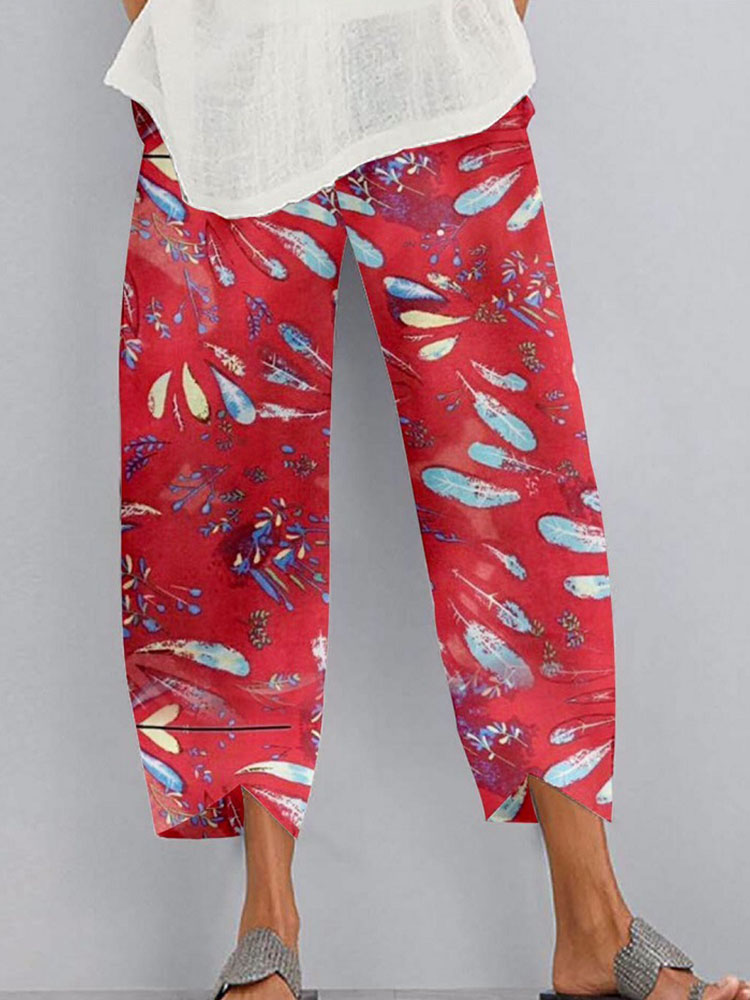 Women Loose Printed Colourful Elastic Waist Pocket Purple Pants