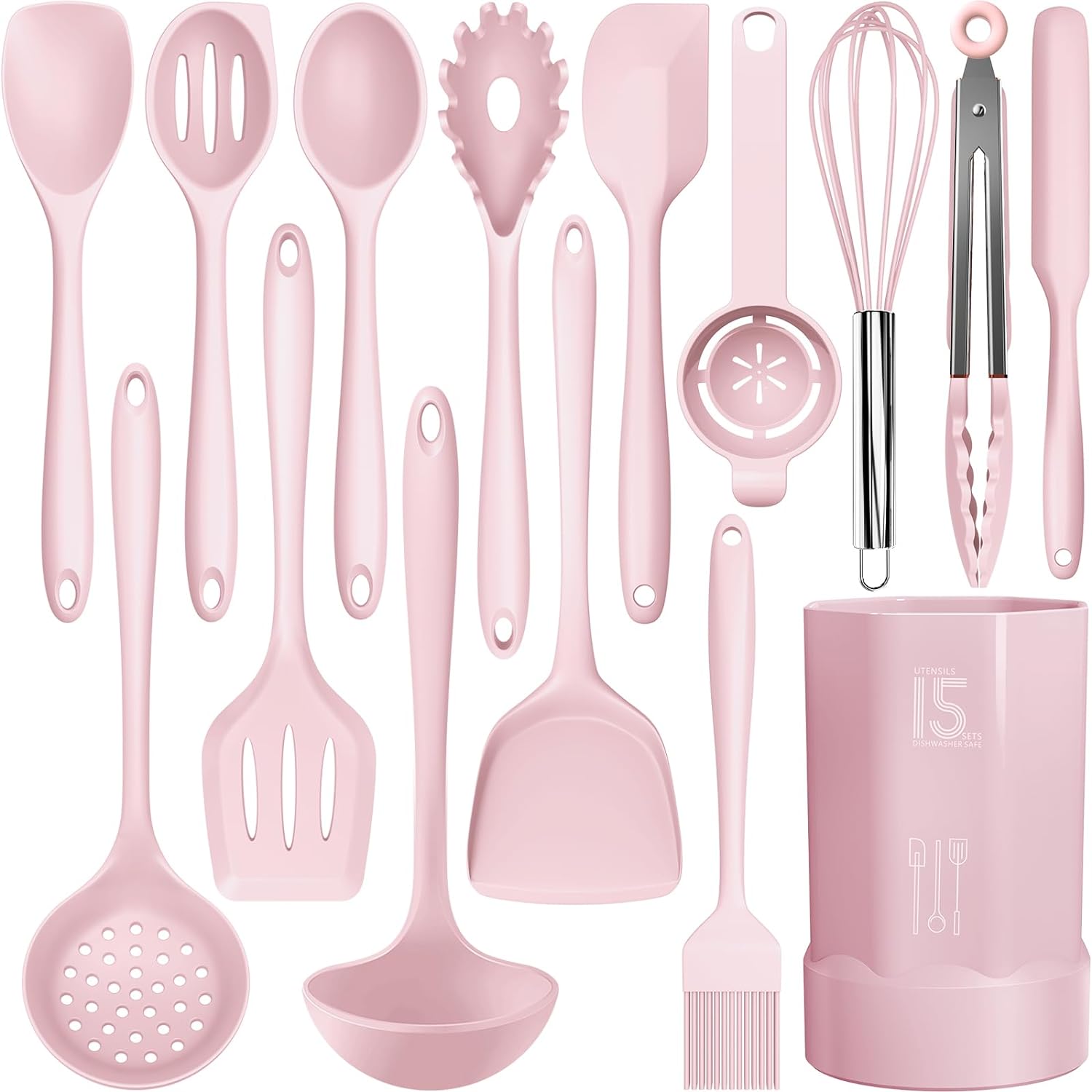 Silicone Cooking Utensils Set - 446°F Heat Resistant Kitchen Utensils,Turner Tongs,Spatula,Spoon,Brush,Whisk,Kitchen Utensil Gadgets Tools Set for Nonstick Cookware,Dishwasher Safe (BPA Free)