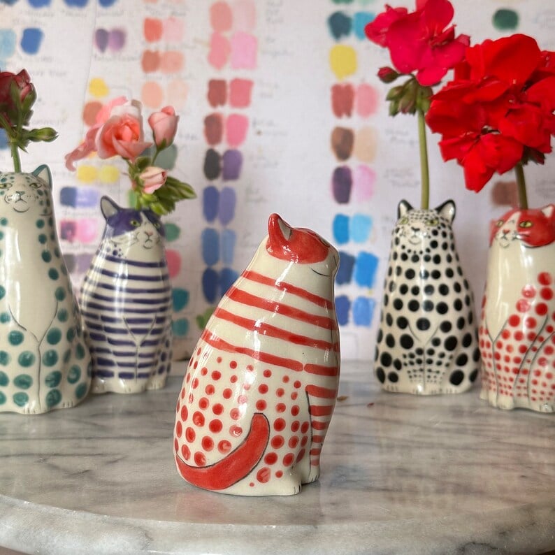 Polka Dot Cat Vase - Cat lover gift