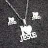 Stainless Steel I Love Jesus Heart Letter Pendant Necklace/Earrings Jewelry Set