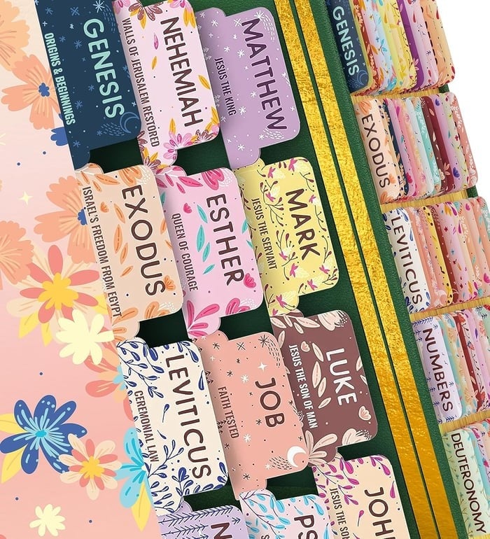 🙏🌸Floral Bible Tabs 66 Peel-and-Stick