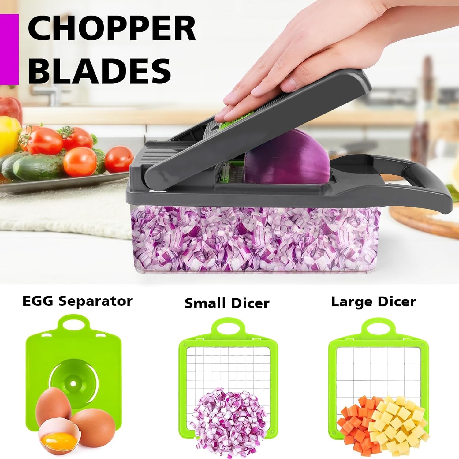 Vegetable Chopper, Pro Onion Chopper, Multifunctional 13 in 1 Food Chopper, Kitchen Vegetable Slicer Dicer Cutter,Veggie Chopper With 8 Blades,Carrot and Garlic Chopper With Container