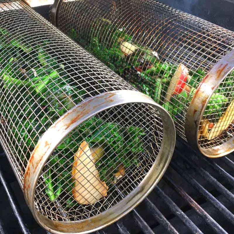 🥦Good helper for BBQ-🍳Rolling Grilling Basket