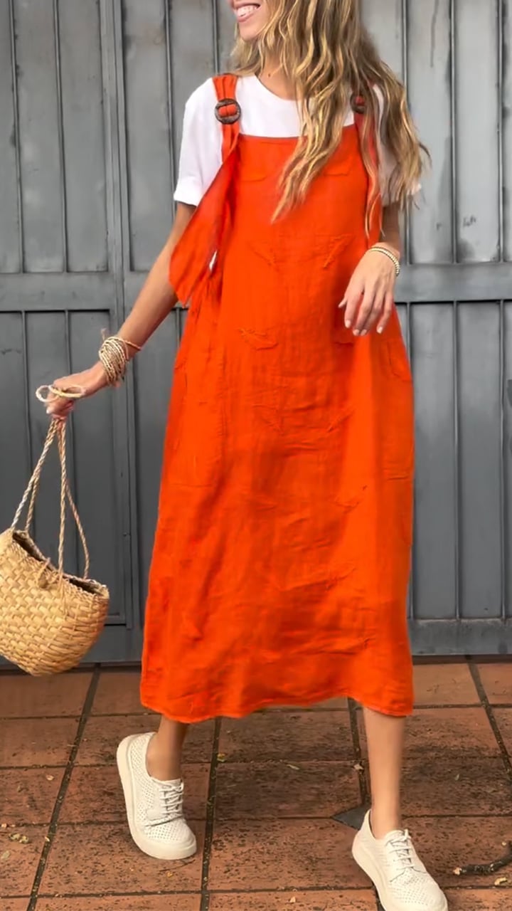 Women's Cotton and Linen Casual Suspender Dress