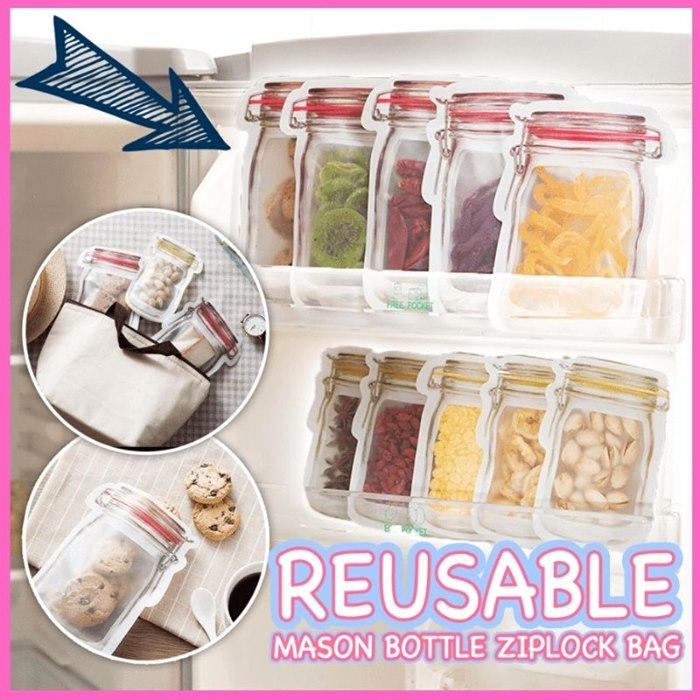 (💗Mother's Day SALE-40% OFF) Reusable Mason Bottle Ziplock Bags(BUY 3 GET 2 FREE&FREE SHIPPING)