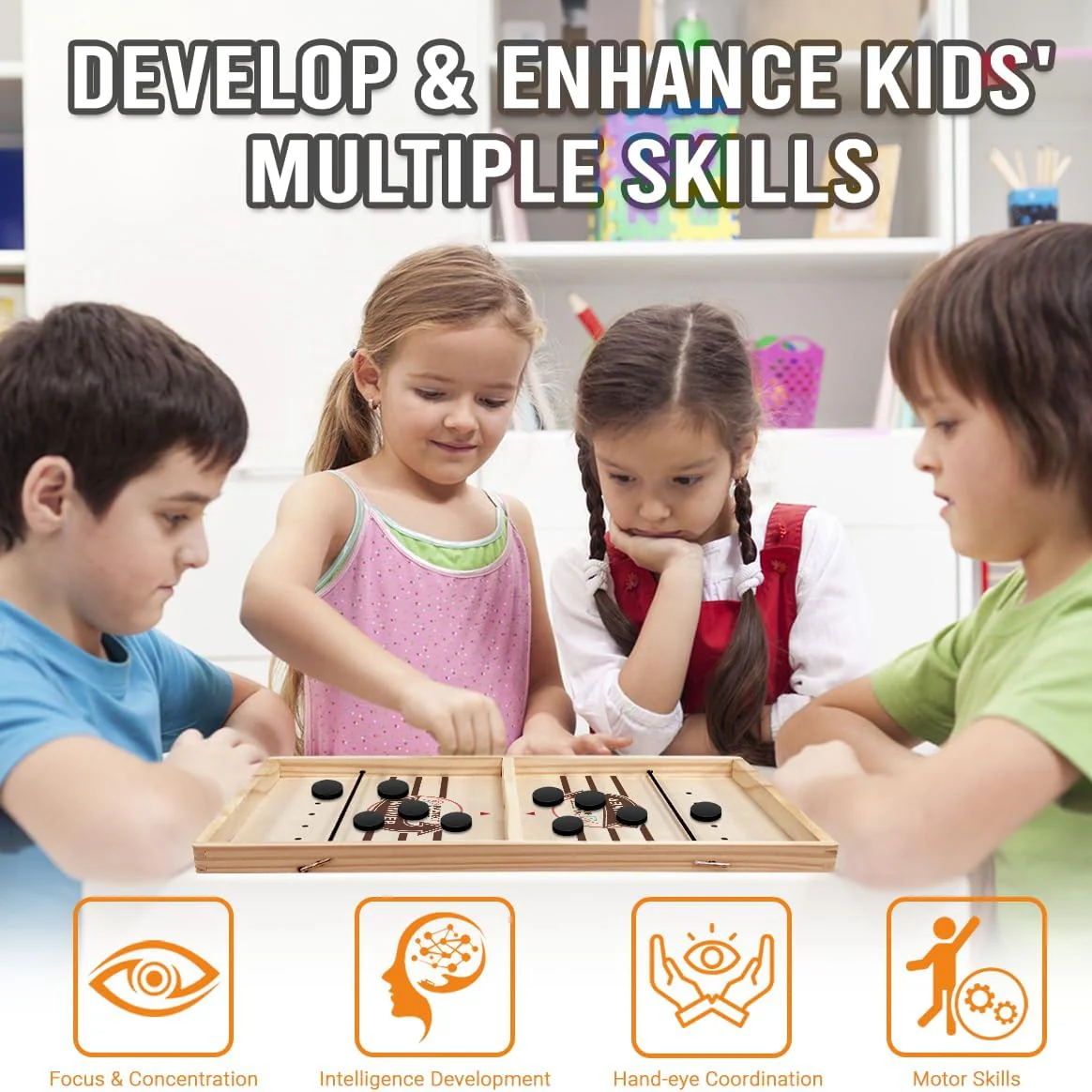Two-Player Wooden Ice Hockey Battle Parent-Child Interactive Tabletop Game