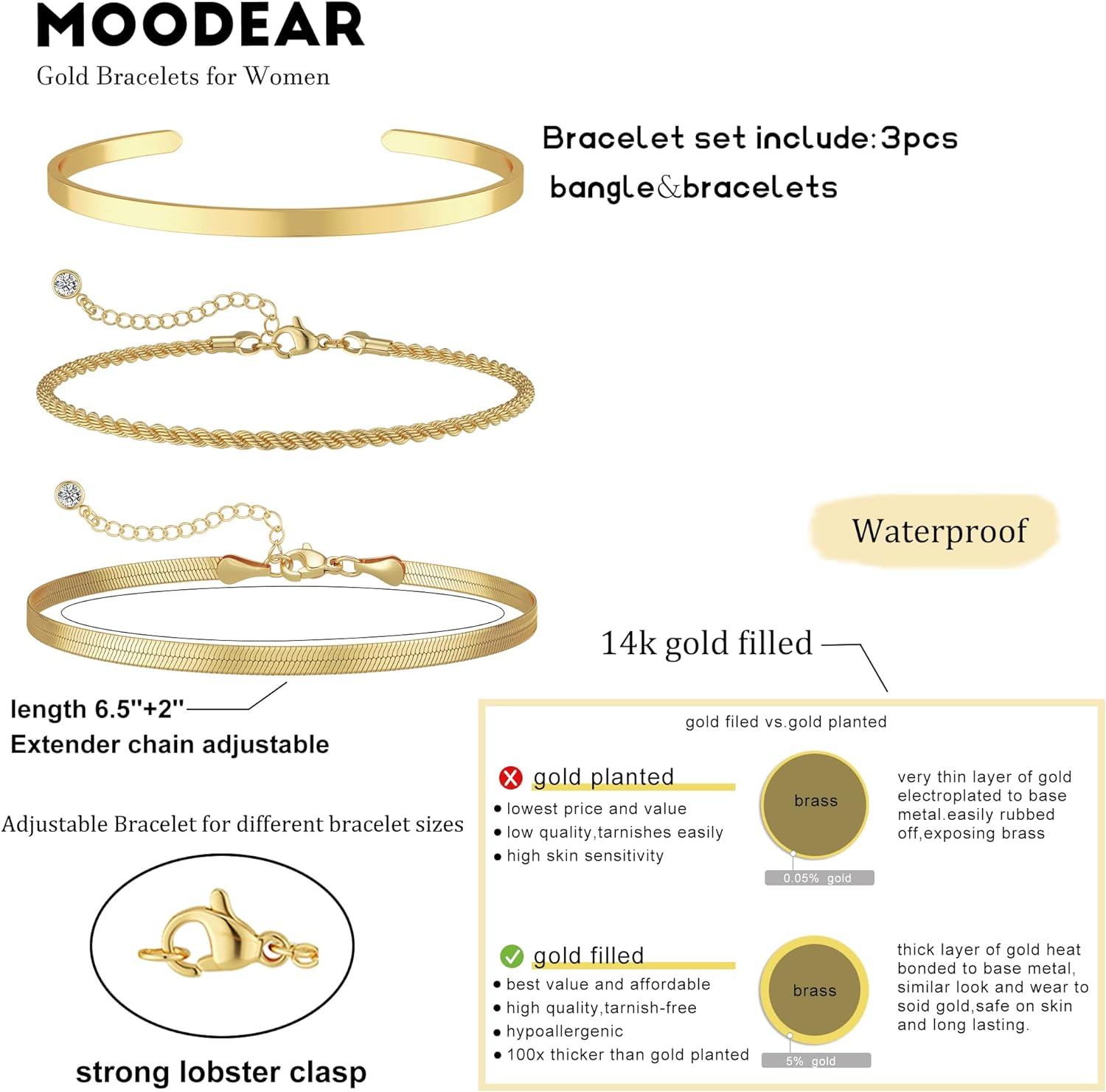 Moodear Gold Bracelet for Women 14K Real Gold Bracelet Sets for Women Dainty Snake Chain Bracelet Adjustable Cuban Link Bracelet for Women Cuff Bangle Gold Stackable Bracelets for Womens Jewelry Sets