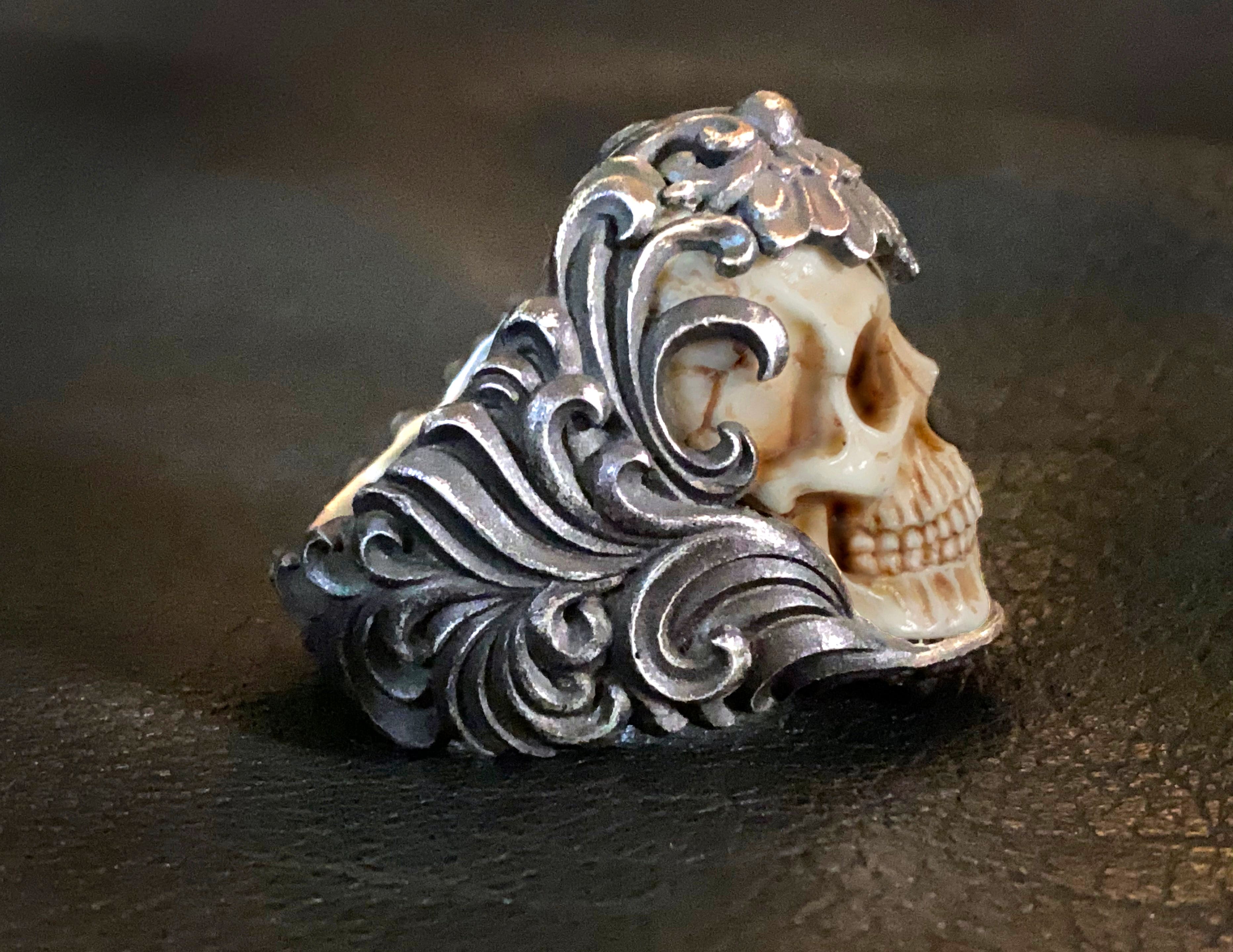 🔥Last Day Promotion 50% OFF💀Vintage Polish Floral Armor Antler Skull Ring