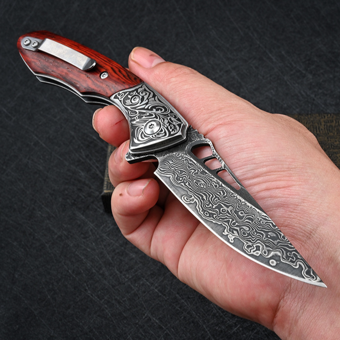VG10 Damascus Steel Shark Dragon Folding Knife