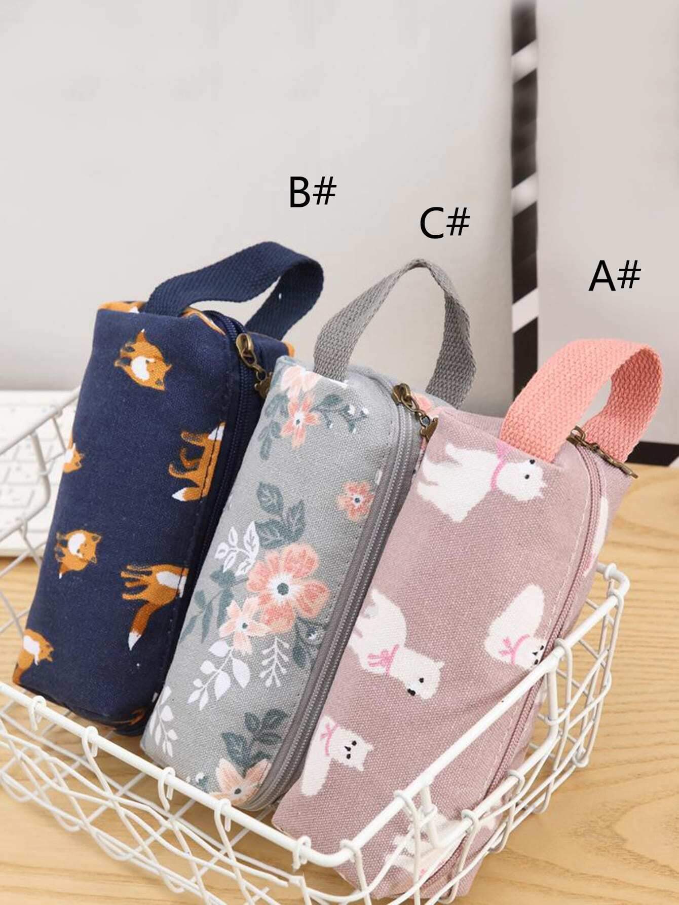 Flower & Animal Pattern Pencil Bag 1pc