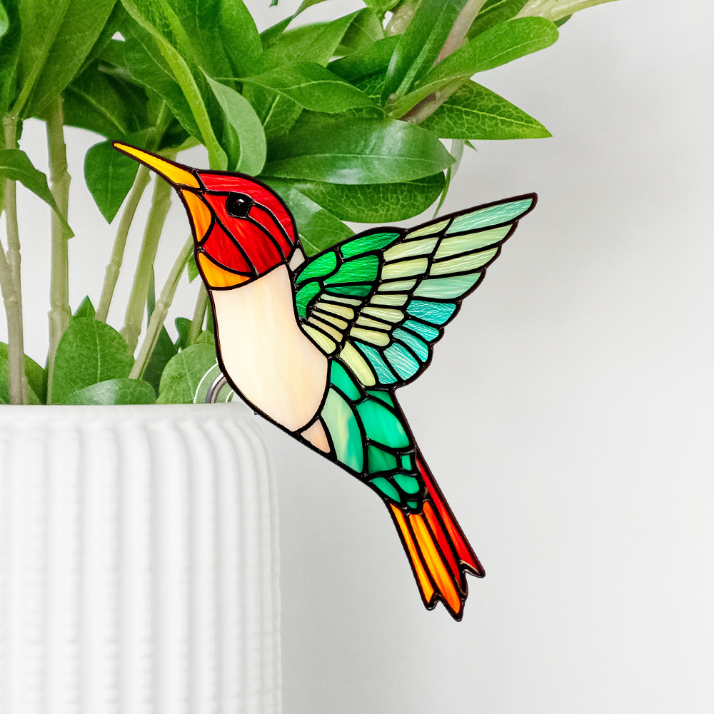 🎖️Stained glass hummingbird plant pot decorative bird shaped sun catcher beautiful handmade gift,💕 add charm to plants and windows