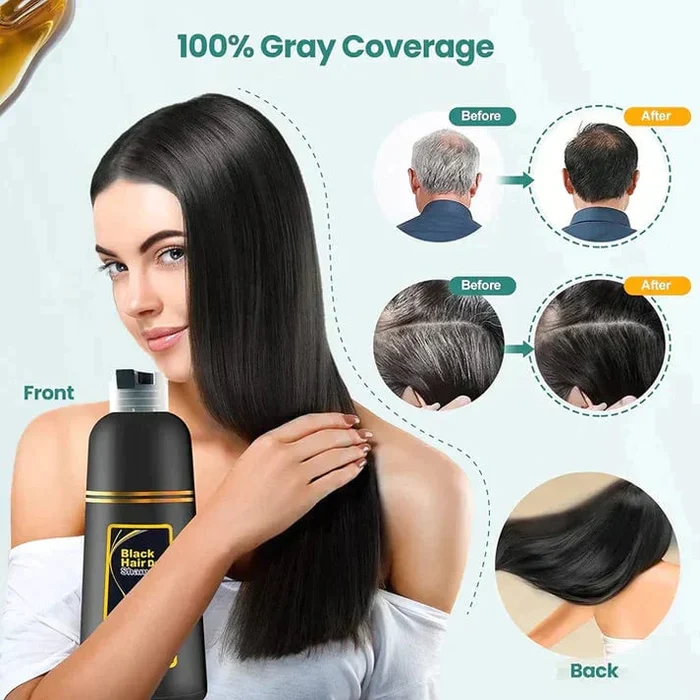 Black Hair Dye Shampoo Instant 3 in 1-100% Black Coverage