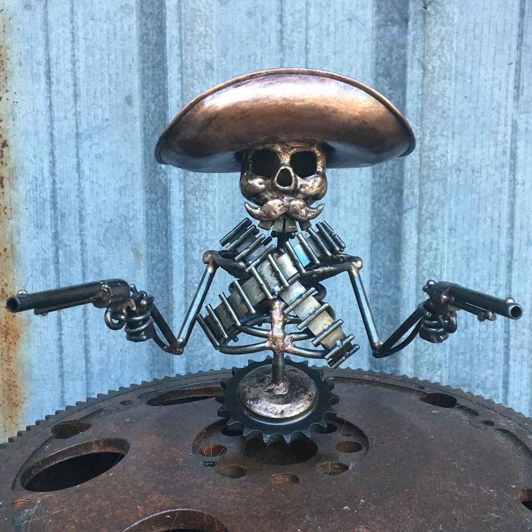 Cowboy Skull Gunslinger Hood Ornament Sculpture