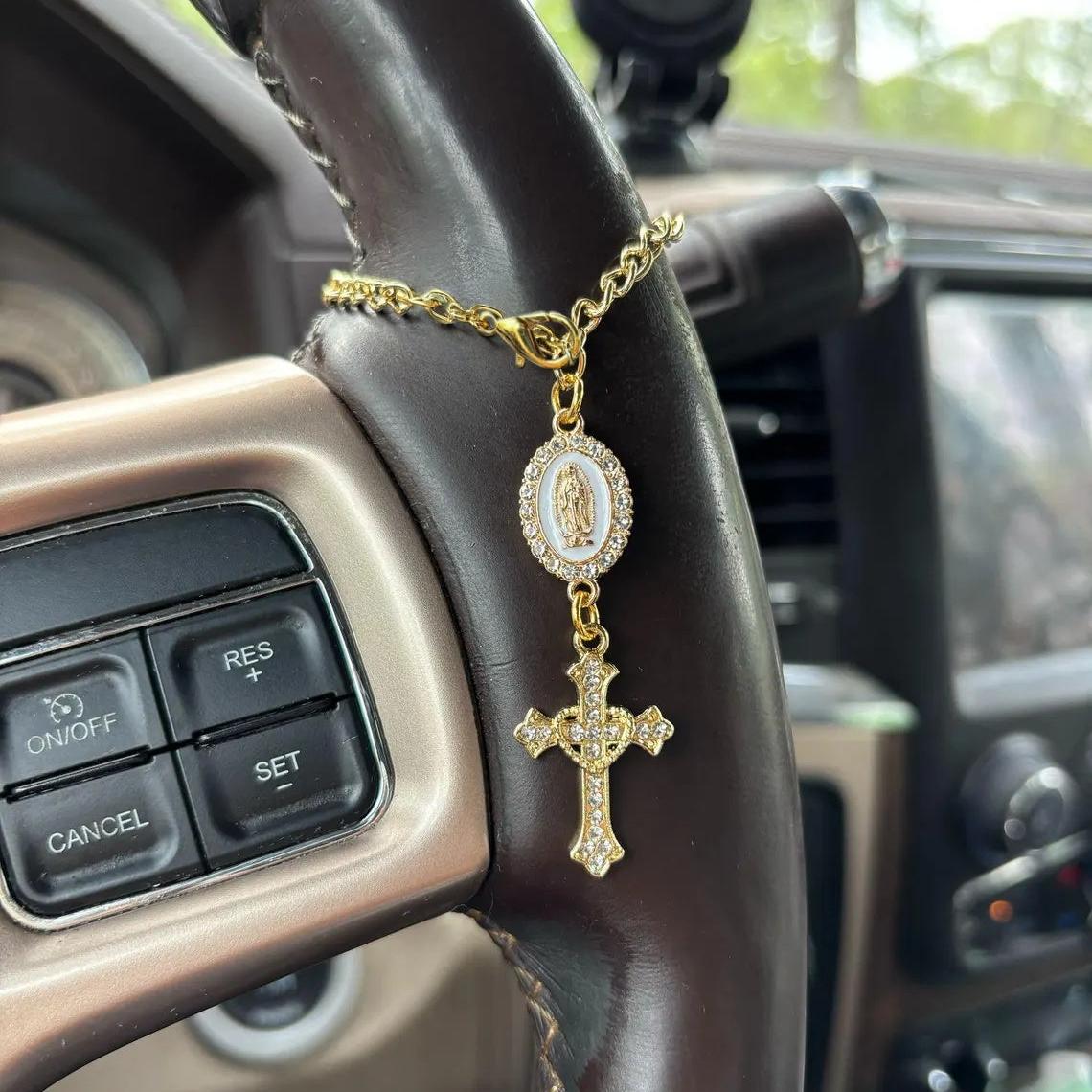 ✝️Pink Steering Wheel Rosary Charm Accessory